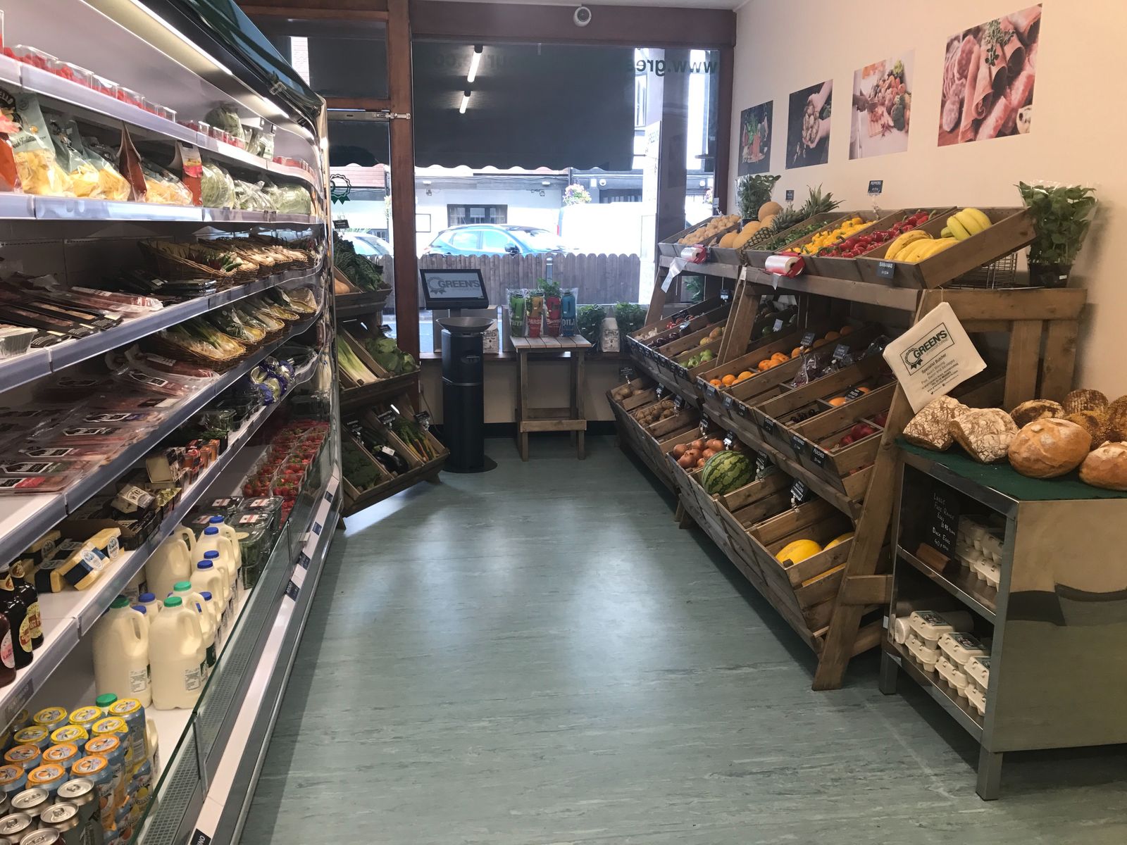 Fruit and vegetable shelves in the greengrocer