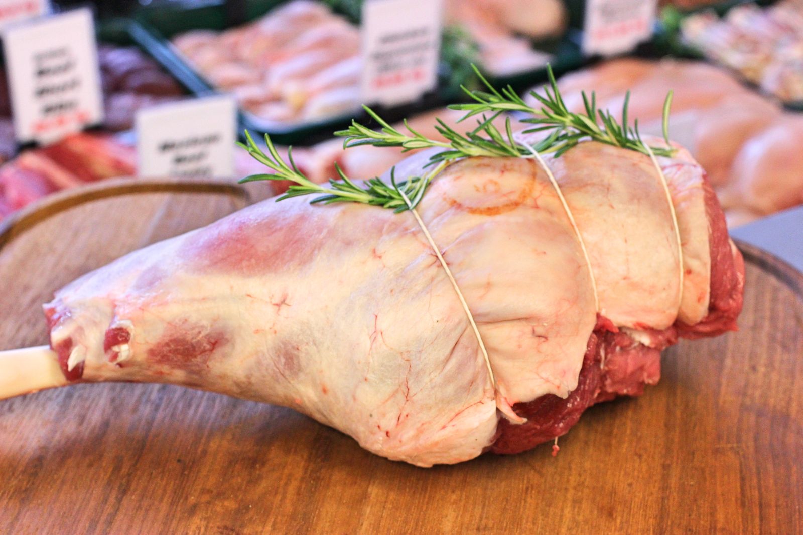Leg of lamb tied with rosemary