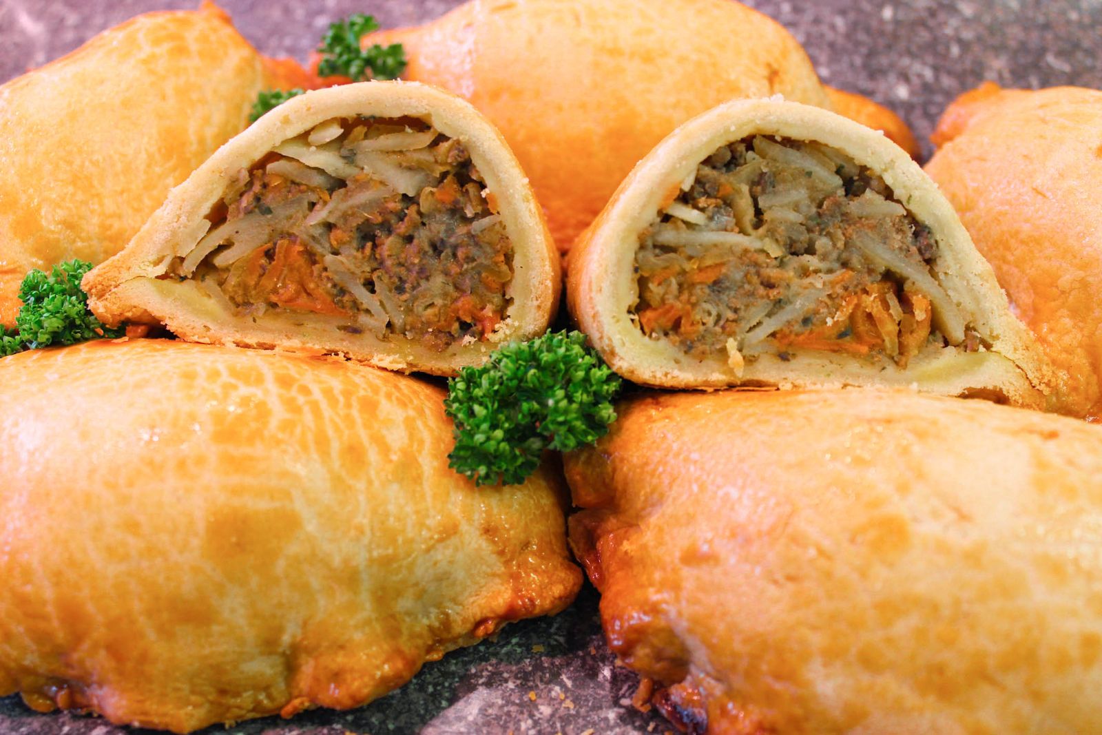 Pasties cut open
